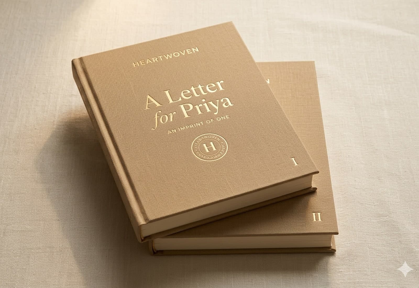 Heartwoven Heirloom — two matched hardcover books, Copy I to give and Copy II to keep